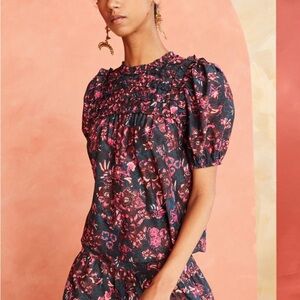 Ulla Johnson Klea Puff Sleeve Blouse in Midnight Floral